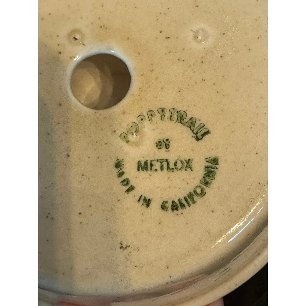 Metlox Poppytrail Ceramic Chamberstick Candle Holder Vintage Cream Green Vine